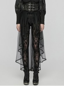 Unique Black Dark Woven Stitching Micro Transparent Mesh Metal Strap In The Front V Shaped Modified Design Gothic Style Removable Corset