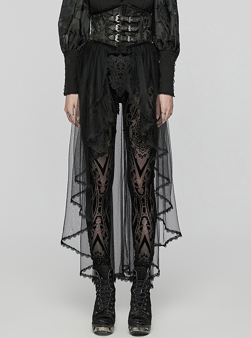 Unique Black Dark Woven Stitching Micro Transparent Mesh Metal Strap In The Front V Shaped Modified Design Gothic Style Removable Corset