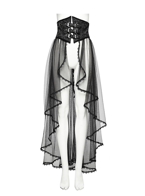 Unique Black Dark Woven Stitching Micro Transparent Mesh Metal Strap In The Front V Shaped Modified Design Gothic Style Removable Corset