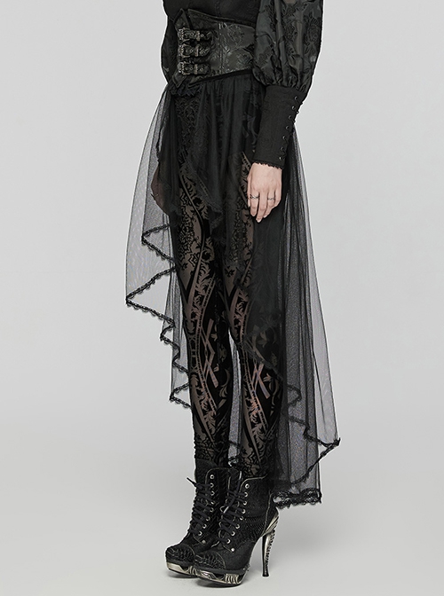 Unique Black Dark Woven Stitching Micro Transparent Mesh Metal Strap In The Front V Shaped Modified Design Gothic Style Removable Corset