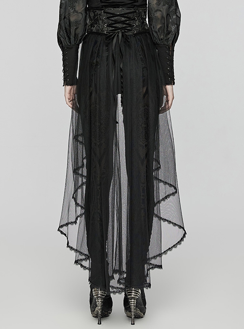 Unique Black Dark Woven Stitching Micro Transparent Mesh Metal Strap In The Front V Shaped Modified Design Gothic Style Removable Corset