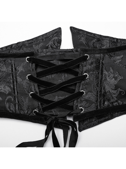 Unique Black Dark Woven Stitching Micro Transparent Mesh Metal Strap In The Front V Shaped Modified Design Gothic Style Removable Corset