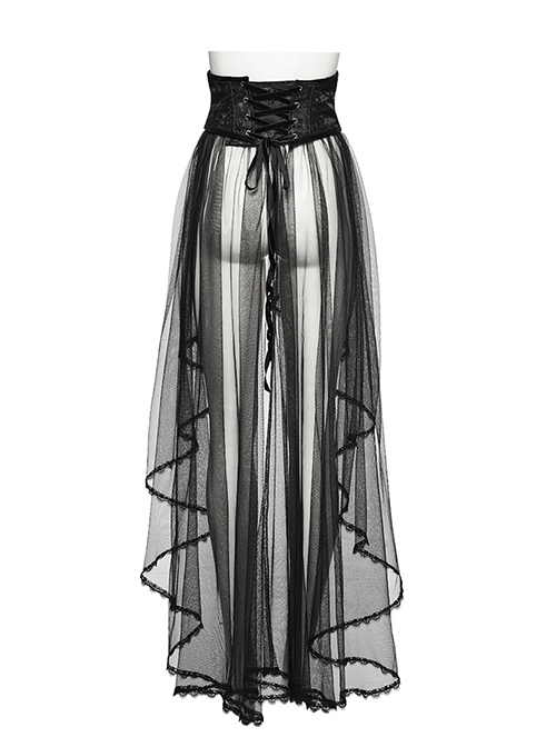 Unique Black Dark Woven Stitching Micro Transparent Mesh Metal Strap In The Front V Shaped Modified Design Gothic Style Removable Corset
