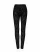 Black Elastic Flocking Pattern Patchwork Micro-Transparent Mesh Front Center Applique Decoration Gothic Style Gorgeous Leggings