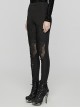 Gorgeous Black Knitted Mesh Exquisite Appliqué Lace In The Front Center Tie String Gothic Style Slim Leggings