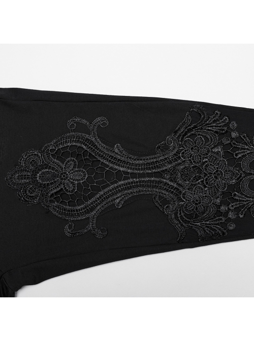 Gorgeous Black Knitted Mesh Exquisite Appliqué Lace In The Front Center Tie String Gothic Style Slim Leggings