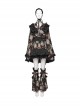 Black Non Stretch Woven With Edogawa Pattern Decoration Gothic Style Sweet Top And Skirt Set