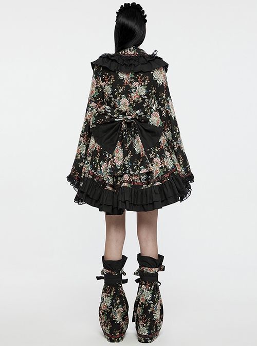 Black Non Stretch Woven With Edogawa Pattern Decoration Gothic Style Sweet Top And Skirt Set