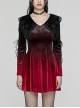 Black And Red Gradient Elastic Velvet Upper Arm Lace With Waist Design Gothic Style Sweet Trumpet Sleeve Dress