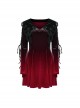 Black And Red Gradient Elastic Velvet Upper Arm Lace With Waist Design Gothic Style Sweet Trumpet Sleeve Dress