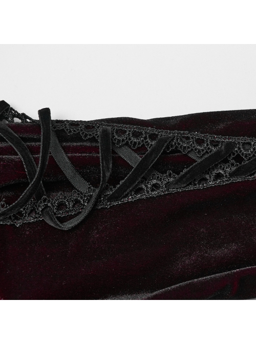 Black And Red Gradient Elastic Velvet Upper Arm Lace With Waist Design Gothic Style Sweet Trumpet Sleeve Dress