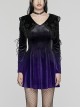 Black And Purple Gradient Elastic Velvet Upper Arm Lace With Waist Design Gothic Style Sweet Trumpet Sleeve Dress