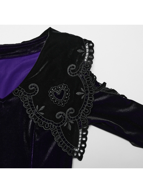 Black And Purple Gradient Elastic Velvet Upper Arm Lace With Waist Design Gothic Style Sweet Trumpet Sleeve Dress
