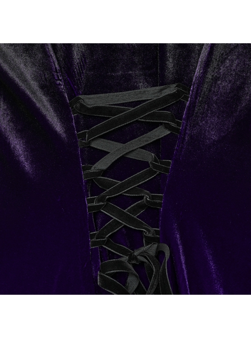 Black And Purple Gradient Elastic Velvet Upper Arm Lace With Waist Design Gothic Style Sweet Trumpet Sleeve Dress