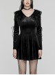 Black Gradient Elastic Velvet Upper Arm Lace With Waist Design Gothic Style Sweet Trumpet Sleeve Dress