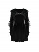 Black Gradient Elastic Velvet Upper Arm Lace With Waist Design Gothic Style Sweet Trumpet Sleeve Dress