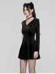 Black Gradient Elastic Velvet Upper Arm Lace With Waist Design Gothic Style Sweet Trumpet Sleeve Dress
