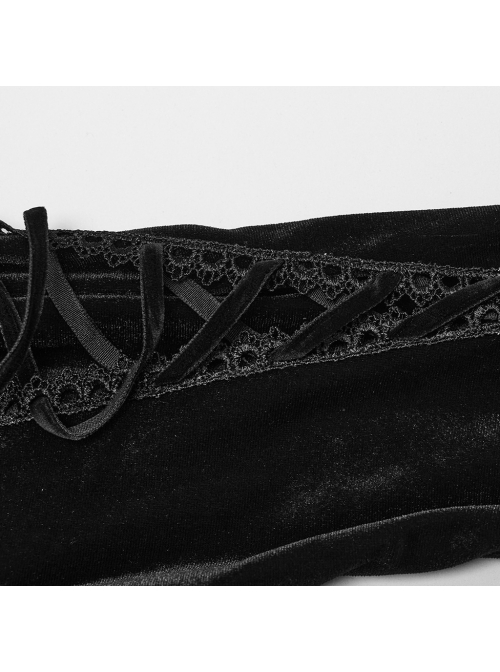 Black Gradient Elastic Velvet Upper Arm Lace With Waist Design Gothic Style Sweet Trumpet Sleeve Dress