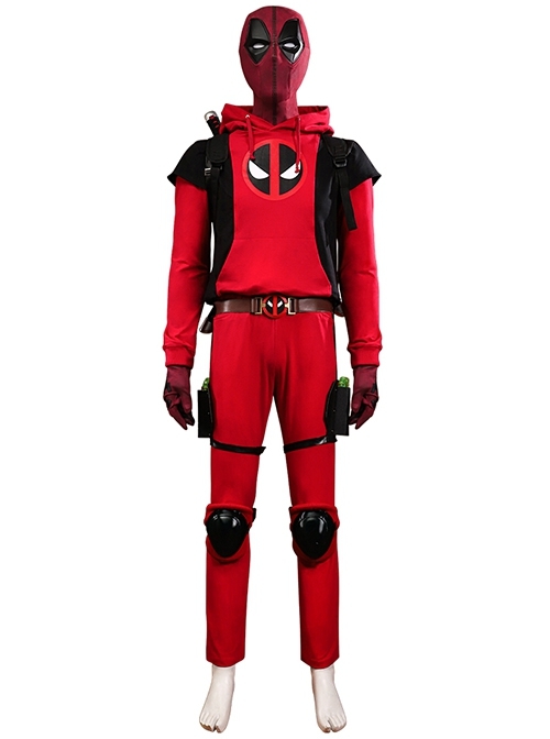 Movie Deadpool & Wolverine Deadpool Teenager Hoodie Halloween Cosplay Costume Set Without Shoes