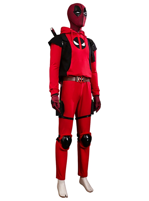 Movie Deadpool & Wolverine Deadpool Teenager Hoodie Halloween Cosplay Costume Set Without Shoes
