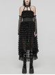 Cute And Sweet Black Lace Stitching Layered Cake Mesh Fabric Front Chest Detachable Halter Strap Design Punk Style Sleeve Dress