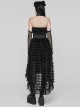 Cute And Sweet Black Lace Stitching Layered Cake Mesh Fabric Front Chest Detachable Halter Strap Design Punk Style Sleeve Dress