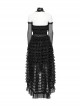 Cute And Sweet Black Lace Stitching Layered Cake Mesh Fabric Front Chest Detachable Halter Strap Design Punk Style Sleeve Dress