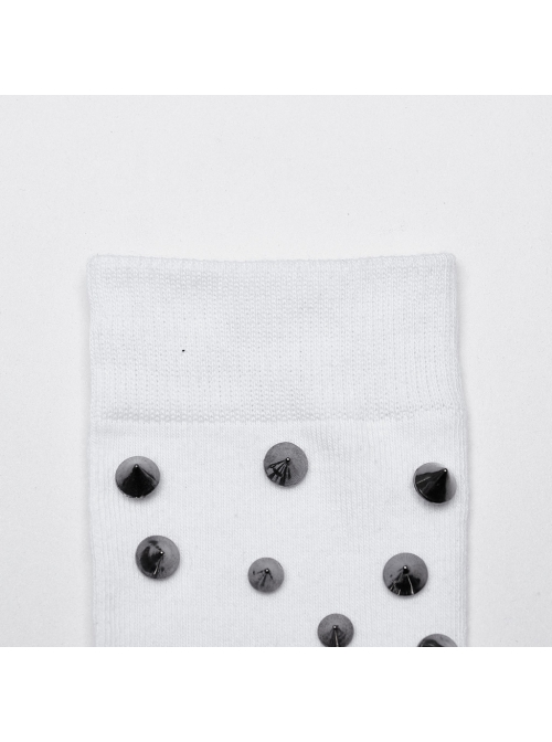 Personalized White Combed Cotton With Plastic Rivet Decorated Punk Style High Socks