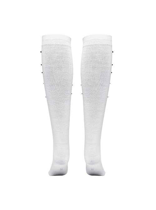 Personalized White Combed Cotton With Plastic Rivet Decorated Punk Style High Socks