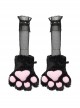 Black And Pink Short Plush Lanyard Mesh Rivet Sleeves Punk Style Cat Claw Gloves