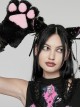 Black And Pink Short Plush Lanyard Mesh Rivet Sleeves Punk Style Cat Claw Gloves