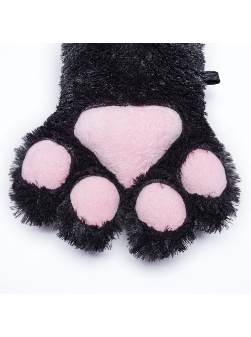 Black And Pink Short Plush Lanyard Mesh Rivet Sleeves Punk Style Cat Claw Gloves