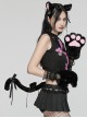 Black And Pink Short Plush With Metal Eyelets Rivet Bow Decoration Punk Style Cute Headband Cat Tail Suit