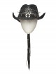 Wild Retro Black Hollow Raffia Woven Front Center Spikes With Ring Decoration Punk Cowboy Hat