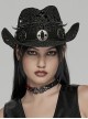 Wild Retro Black Hollow Raffia Woven Front Center Spikes With Ring Decoration Punk Cowboy Hat