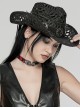 Wild Retro Black Hollow Raffia Woven Front Center Spikes With Ring Decoration Punk Cowboy Hat