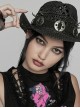 Wild Retro Black Hollow Raffia Woven Front Center Spikes With Ring Decoration Punk Cowboy Hat