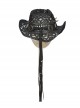 Wild Retro Black Hollow Raffia Woven Front Center Spikes With Ring Decoration Punk Cowboy Hat