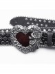 Exquisite Retro Black Artificial Leather Front Center Heart Rhinestone With Rose Buckle Punk Rock Belt