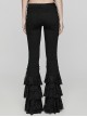 Black Slightly Elastic Twill Stitching Lace Hem Front V Shaped Raw Edge Design Gothic Style Low Waist Slim Flared Pants