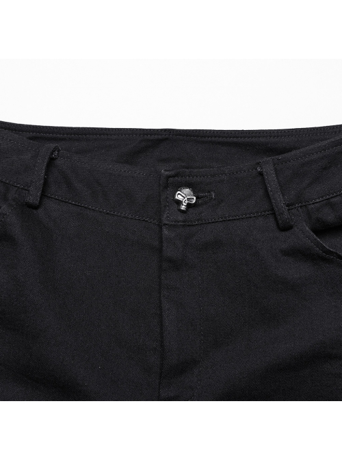 Black Slightly Elastic Twill Stitching Lace Hem Front V Shaped Raw Edge Design Gothic Style Low Waist Slim Flared Pants