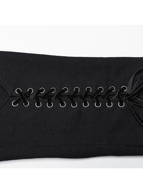 Black Slightly Elastic Twill Stitching Lace Hem Front V Shaped Raw Edge Design Gothic Style Low Waist Slim Flared Pants