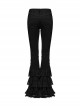 Black Slightly Elastic Twill Stitching Lace Hem Front V Shaped Raw Edge Design Gothic Style Low Waist Slim Flared Pants