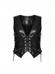 Simple Black Glossy Imitation Leather Front Deep V Inverted Triangle Design With Metal Cross Rivet Punk Style Slim Vest