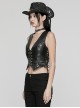 Simple Black Glossy Imitation Leather Front Deep V Inverted Triangle Design With Metal Cross Rivet Punk Style Slim Vest