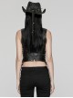 Simple Black Glossy Imitation Leather Front Deep V Inverted Triangle Design With Metal Cross Rivet Punk Style Slim Vest