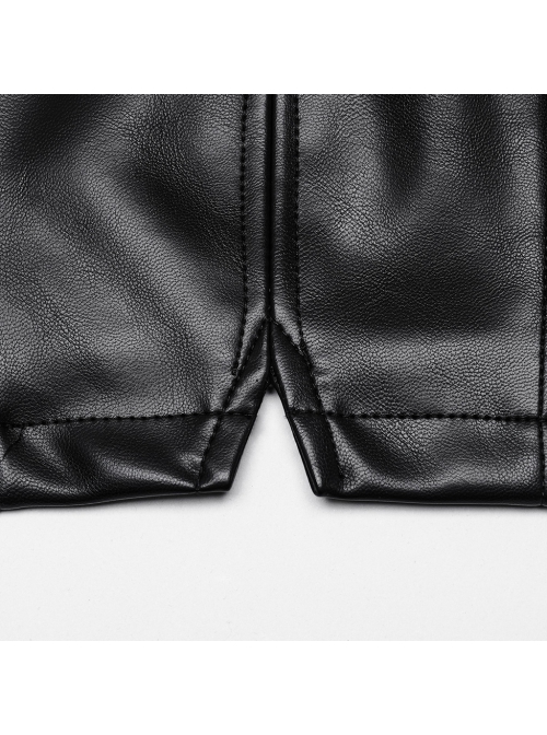 Simple Black Glossy Imitation Leather Front Deep V Inverted Triangle Design With Metal Cross Rivet Punk Style Slim Vest