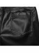 Black Simple Faux Leather Front Seam Stitching With Metal Rivets Punk Style Slim Leather Pants