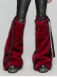 Black Red Warm Imitation Silver Fox Fur With Shiny Patent Leather Semi Circular Rivets Embellished Punk Style Adjustable Leg Warmers