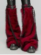 Black Red Warm Imitation Silver Fox Fur With Shiny Patent Leather Semi Circular Rivets Embellished Punk Style Adjustable Leg Warmers